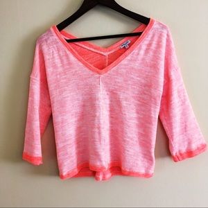 Splendid Neon 3/4 Sleeve V-Neck Tee S Terry